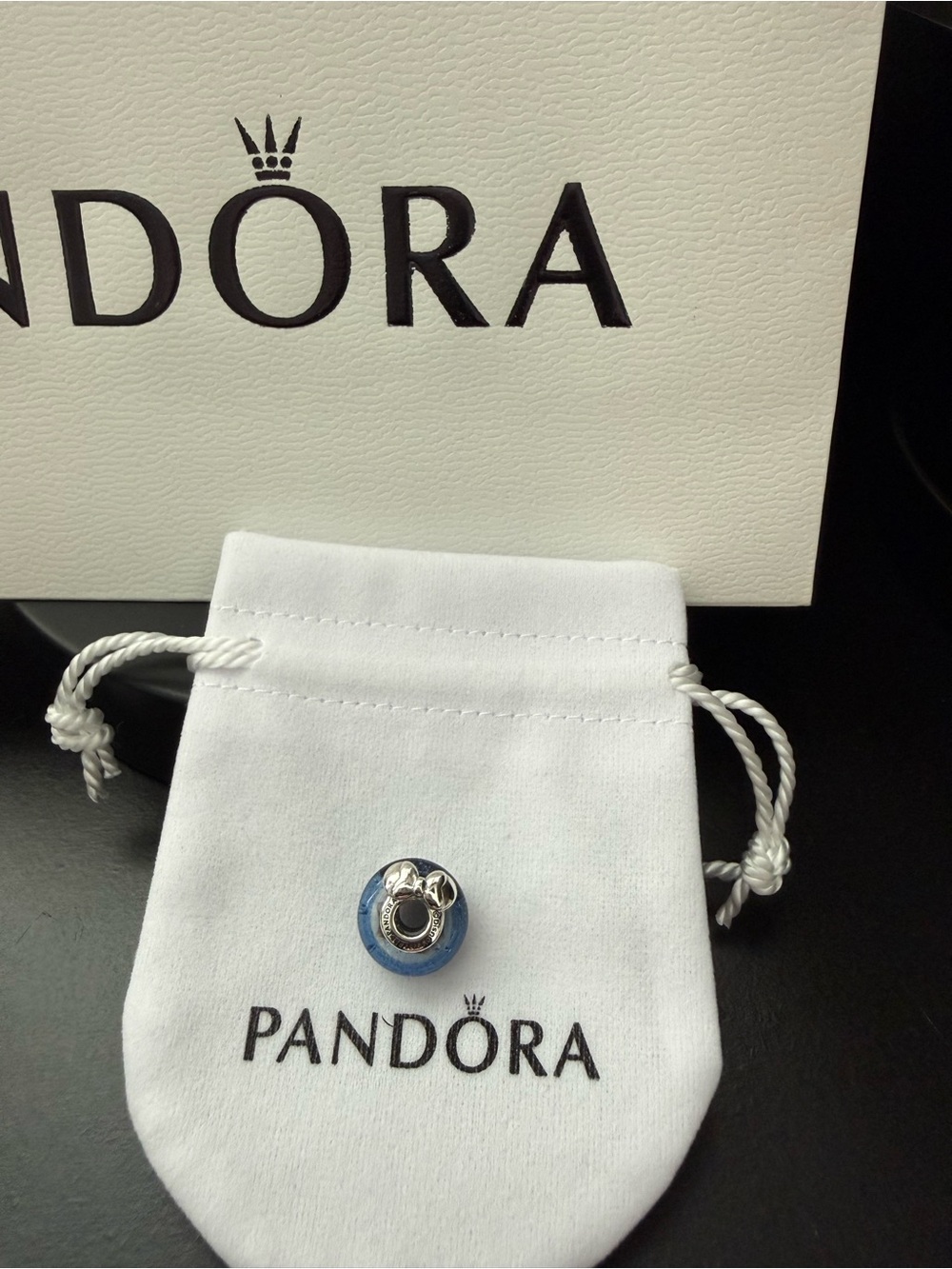 Pandora Disney Blue Murano Glass Minnie Mouse Charm S925 ALE Silver